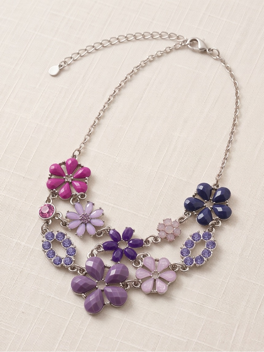Purple, Blue And Pink Floral Statement Collar Style Necklace